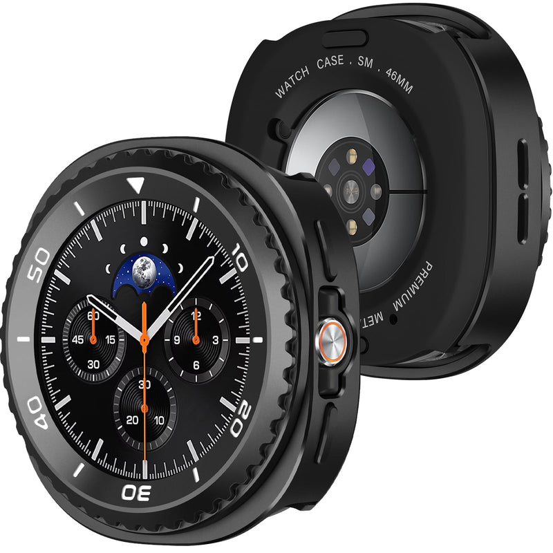 Amizee Metal Case Compatible with Samsung Galaxy Watch 8 Classic Case 46mm, Rugged Protective Bumper with Back Cover Resistant Protection Cover for Galaxy Watch 8 Accessories, Black/White