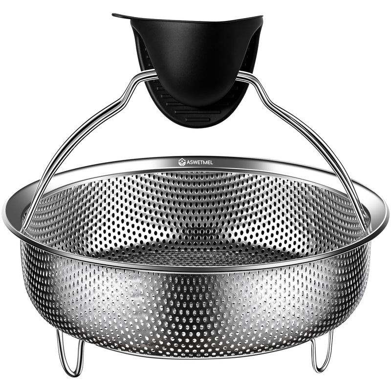Stainless Steel Steamer Basket with Handle and Glove, ASWETMEL Steamer for Cooking Vegetables, Seafood, Dumplings, Instant Pot Accessories Compatible 6/8/10QT Steamers Basket for Pot, Pressure Cooker, Rice Cooker, Dishwasher Safe Large