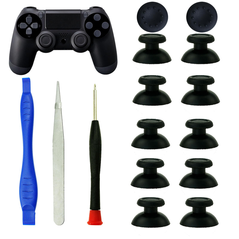 10PCS Thumbsticks Analog Joystick Thumb Sticks for PS4 Slim Pro Controller | CTHTBZ Black for PlayStation 4 With Grips Screwdriver Tools