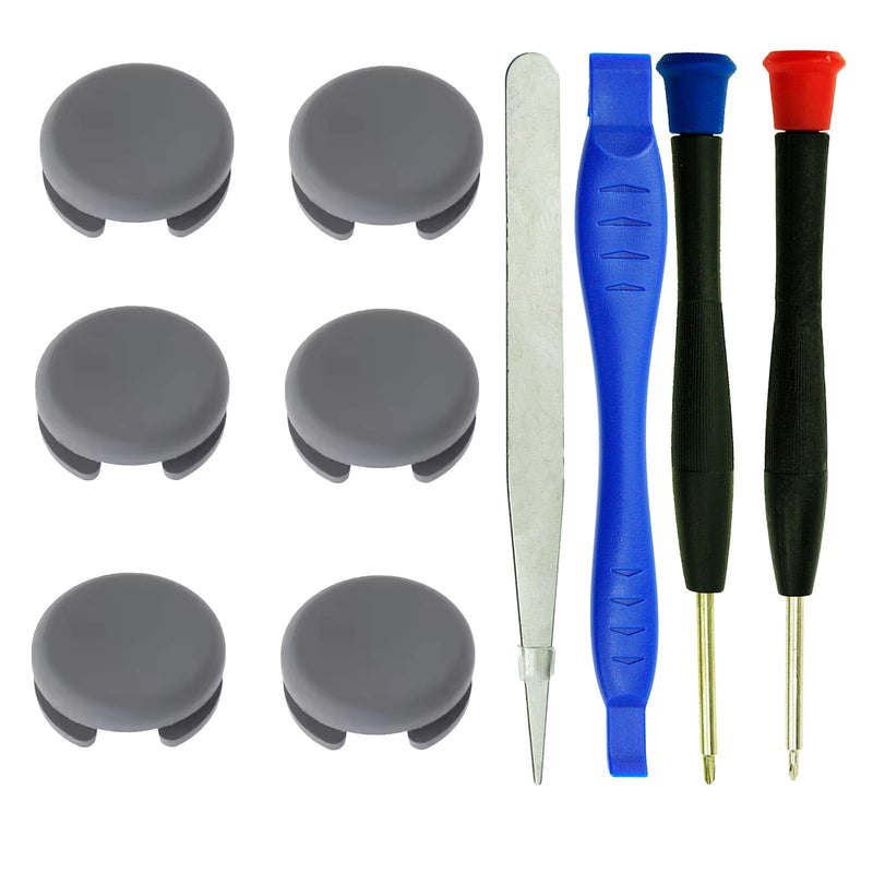 6PCS Thumbstick Analog Stick Caps Joystick Cover Grip for 2DS 3DS XL LL New | Grey Color Replacement repair kits tools screwdriver included
