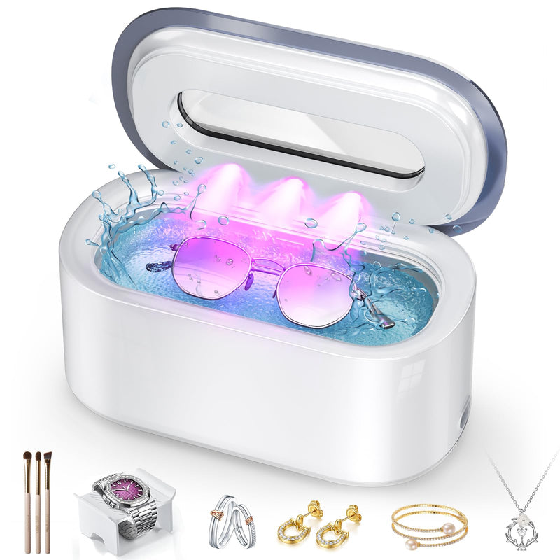 Ultrasonic Jewelry Cleaner, 48KHz Professional Ultrasonic Cleaner for Eyeglasses, Rings, Retainers, Dentures, 30W Jewelry Cleaner Ultrasonic Machine with Dual Cleaning Modes, White Pure White