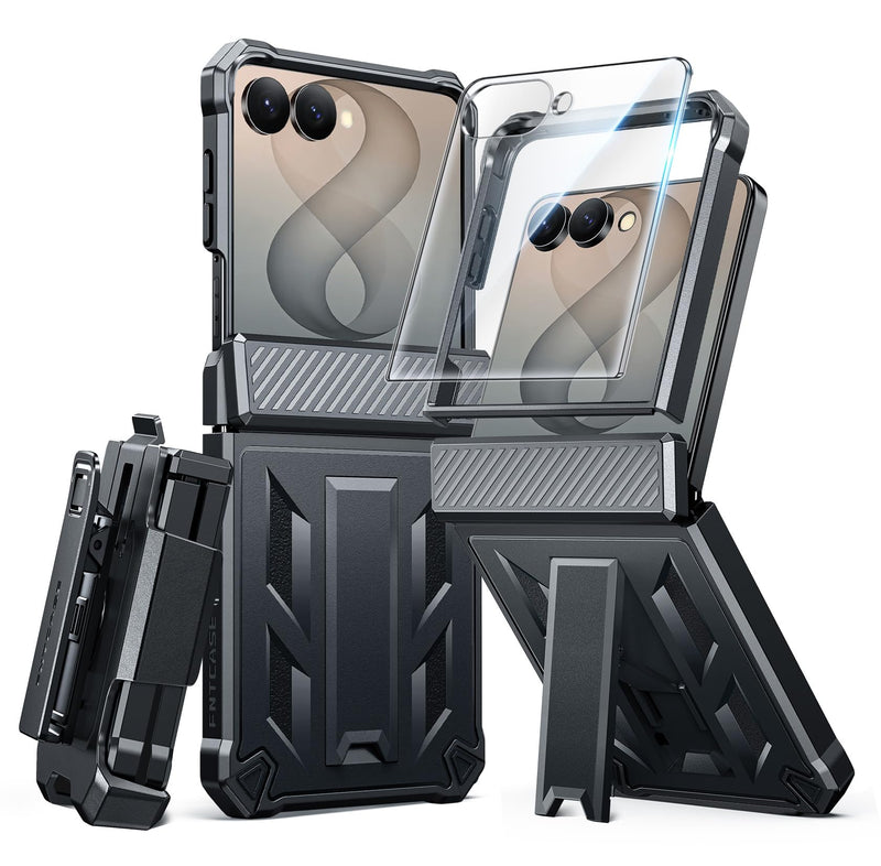 FNTCASE for Samsung Galaxy Z Flip 8 Case with Belt Clip Holster Kickstand | Hinge Protection, Screen Protector, 20FT Military Grade Drop Proof Heavy Duty Rugged Shockproof Protective Phone Cover Black For Galaxy Z Flip 8 6.9 Inch