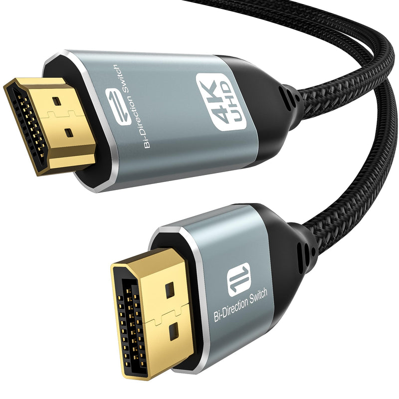 4K Bidirectional HDMI to Displayport Cable 5Ft (4K@60Hz/2K@120Hz) Male to Male Adapter Bidirectiona Display Port to HDMI Braided Cord, DP to HDMI Compatible with PC,Laptop,AMD,NVIDIA,PS5,Xbox 5 Feet