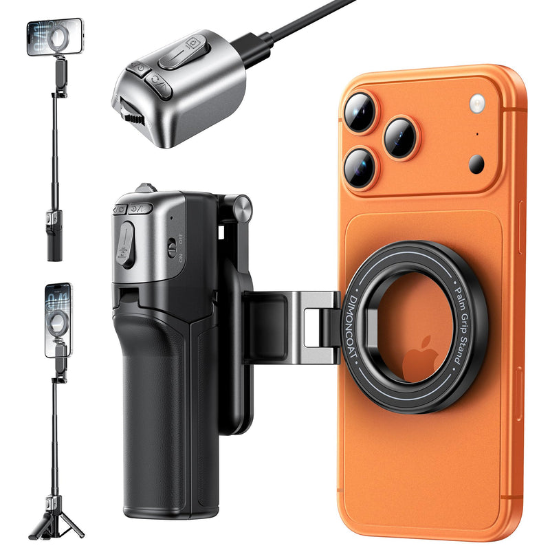 Mini Magnetic Selfie Stick Tripod for MagSafe, Pocket 4.8" Design, 4-in-1 | Zoom Control, Ergonomic Phone Grip, Detachable Multi-Function Bluetooth Remote and Up to 18" Extendable Selfie Stick Black