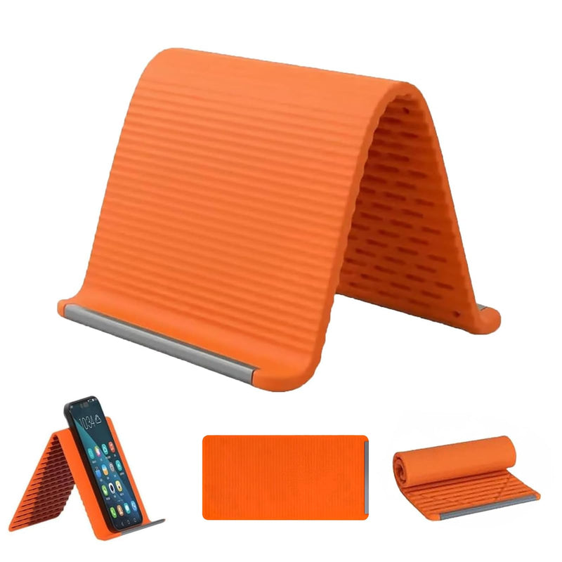 Flexible Silicone Phone Stand with Aluminum, Foldable Portable and Bendable Phone Holder for Phone Tablet Laptop, Portable Rollable Multi-Angle Stand (Orange) Orange