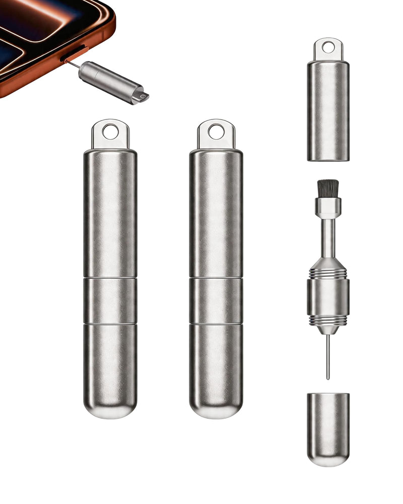 2-in-1 SIM Card Removal Tool & Phone Cleaning Brush Keychain, 2Pcs | Portable Aluminum Alloy, SIM Ejector Tool with Anti-Lost Keyring, Mini Cleaning Brush