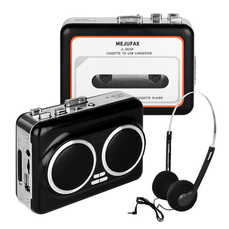 Cassette Player Recorder, Portable Cassette Tape Player with Built-in Dual Speakers, Auto Reverse, Cassette to MP3 Converter,Rewind Stereo Cassette（Black） Black