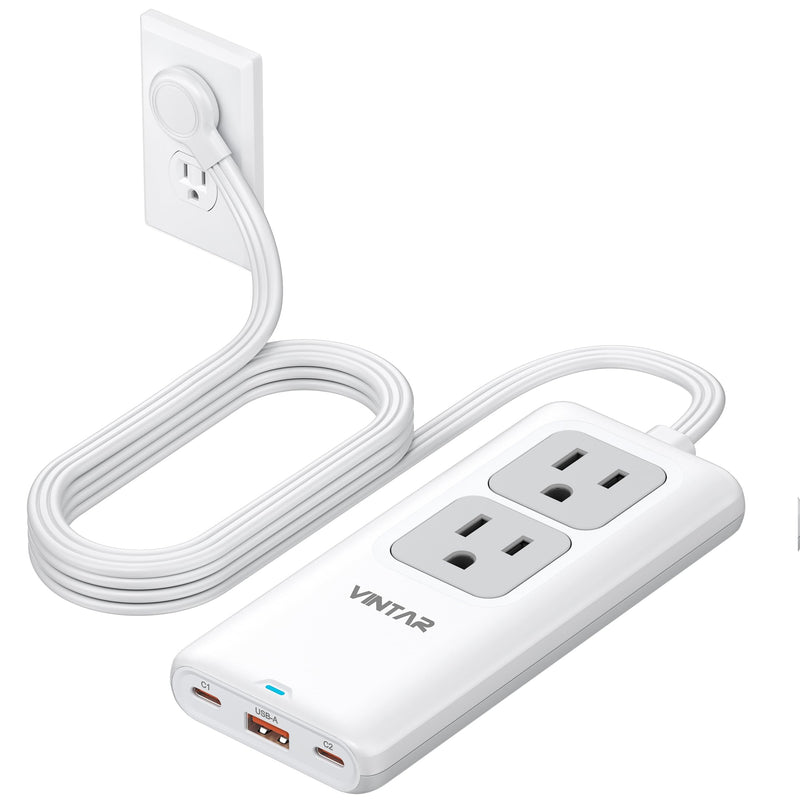 VINTAR 5FT Cruise Approved Travel Power Strip with 3 USB Ports(2 USB C) | Non Surge Protector, 45° Flat Plug Extension Cord, 2 Pop Up Outlets, Home Hotel Travel Cruise Ship Essentials