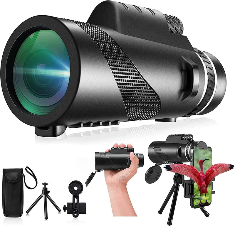 Monocular-Telescope 80x100 High Powered Monoculars High Definition for Adults High Powered with Smartphone Adapter Telescope Wildlife Bird Watching Travel Camping Hiking-Black Green