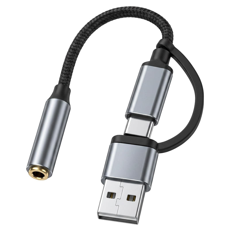 Trinkrittey 2-in-1 USB-C 3.5mm Audio Adapter with Type-A Converter | USB C to 3.5mm Female Headphone Jack Adapter 1/8" AUX Cable Dongle Compatible with Phone 17Pro and More USB C Audio Devices