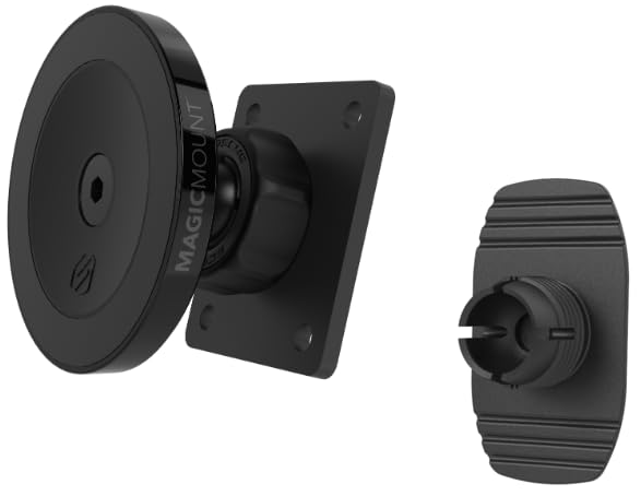 Scosche Heavy Duty Magnetic Car Phone Mount Holder, MagSafe Car Mount with Extra Strong Magnets, AMPS Base for Vehicle-Specific Mounts & Adhesive Dash Adapter, Compatible with iPhone, Tablet & Android