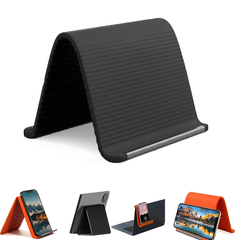 Flexible Silicone Phone Holder,Folded into Any Shape-Silicone Phone Holder with Aluminum,Mount for Phone Tablet Laptop (Black) Black