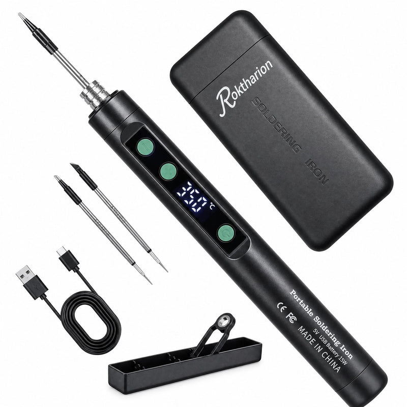 Cordless Soldering Iron Kit, USB Rechargeable Portable Soldering Iron Pen with Digital Display, Adjustable 180-450°C Fast Heating Mini Soldering Iron for DIY Electronics Repair（Black） Black