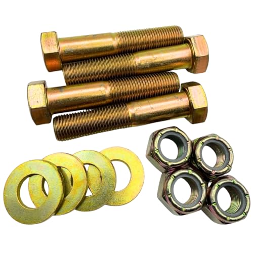 1/2"-20 x 2.5 Grade 8 Bolts (4-Pack) – Heavy-Duty Hex Bolts with Flat Washers & Nylon Lock Nuts – High-Strength SAE J429 Anti-Vibration 2.5" UNF Fine Thread