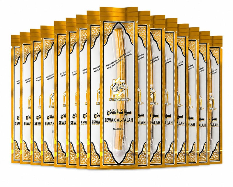 SEWAK AL-FALAH Miswak (Traditional Natural Toothbrush) - 20 Pack - Individually Vacuum Sealed for Long-Lasting Freshness – Traditional Oral Care for Deep Cleaning, Whitening, and Plaque Defense 1 Count (Pack of 20) Regular