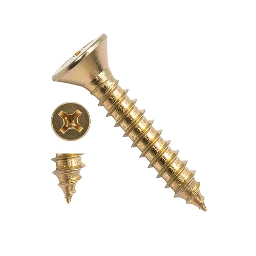 #12 x 1-1/2" Solid Brass Wood Screws, Flat Head Phillips, Premium Decorative Fasteners for Hinges, Hardware & Wood Projects (16 Pack)