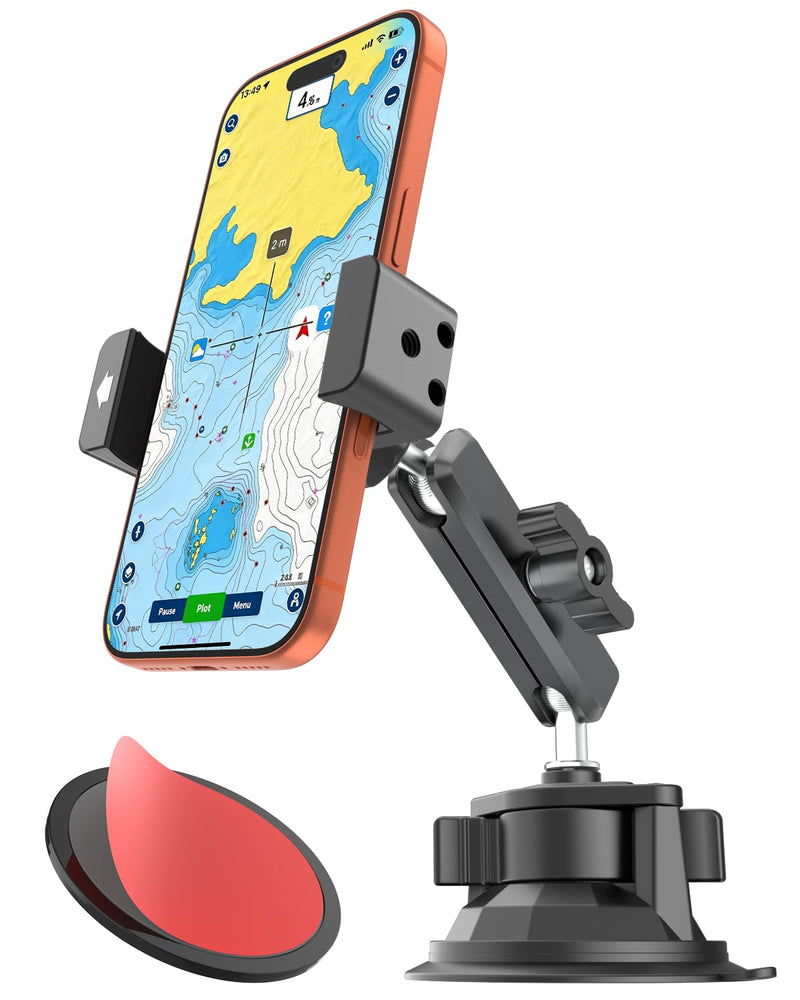 Boat Phone Mount, Marine Phone Holder with Strong Suction Cup | Heavy Duty Metal Marine Phone Holder for Dashboard & Windshield, Fits 4–7" Smartphone, Fishing Boat Kayak Yacht Navigation