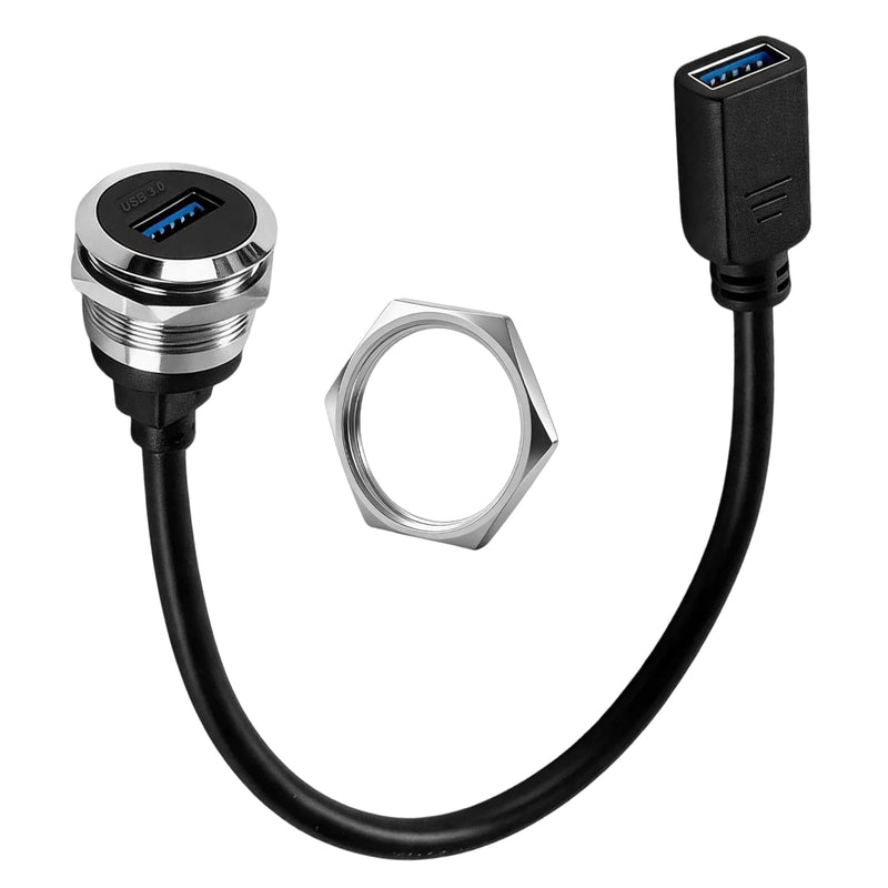USB 3.0 Female to Female Panel Mount Cable, 5Gbps 3A Charging Bulkhead Connector, 25cm/9.84in Threaded M21 Adapter for Car Desk RV Boat(F-F)