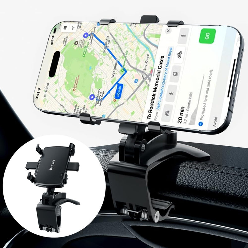 Car Phone Holder Mount Dashboard Rearview Mirror Sun Visor 360 Degree Rotation Multifunctional Adjustable Spring Clip Car Universal Phone Mount for 4-7 inch Cellphone