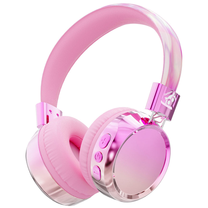 Owliwise Kids Bluetooth Headphones, 74/85dB Volume Limited, 60H Playtime, Built-in Mic, Fast Charging, Bluetooth 5.4, Foldable Toddler Wireless Over-Ear with AUX Cord, for iPad/Tablet/Airplane Pink
