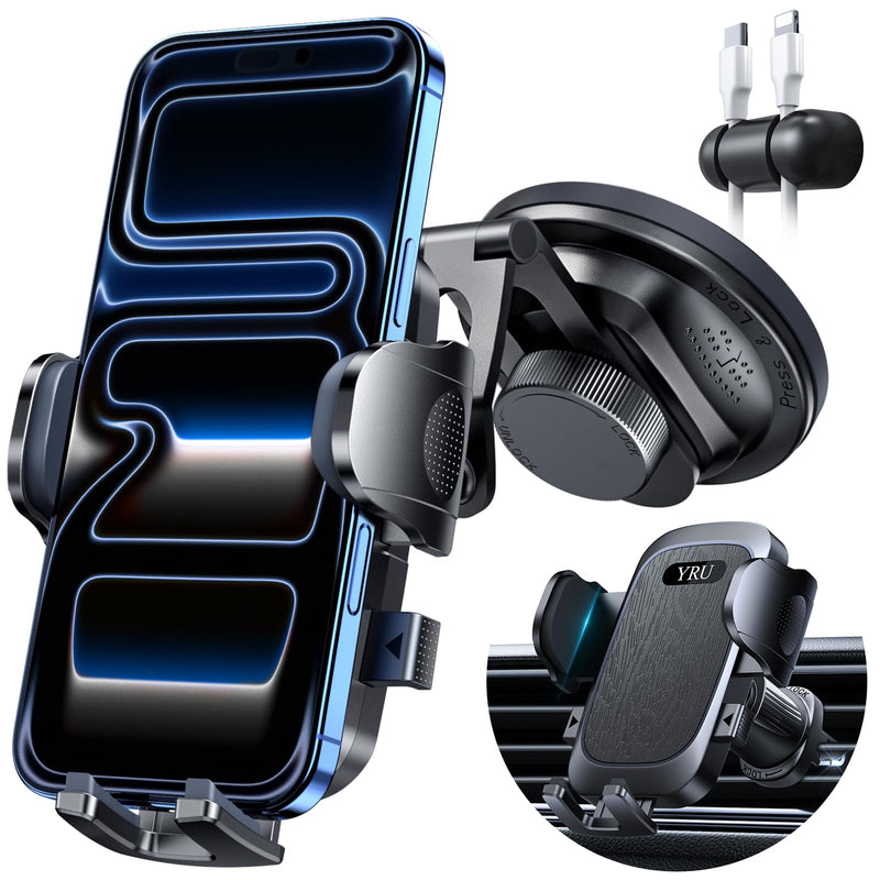 Military-Grade Heavy-Duty Metal Car Phone Holder Mount 2026 Upgraded Foldable & 360° Rotatable Arm【90LBS Safest Strongest Certs & Patent】Windshield Vent Dashboard for iPhone 17 Pro Max 16 15, Black