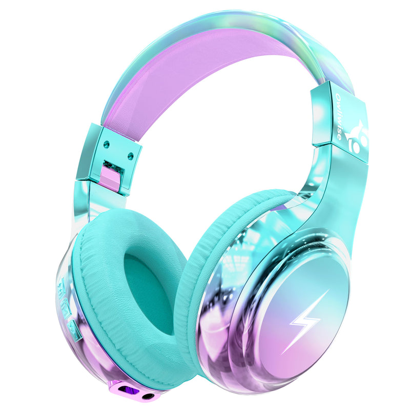 Owliwise Kids Bluetooth Headphones, 74/85dB Volume Limited, 65H Playtime, Built-in Mic, Fast Charging, Foldable Toddler Wireless Over-Ear with AUX Cord, for iPad/Tablet/Airplane,Boys Girls Cyan