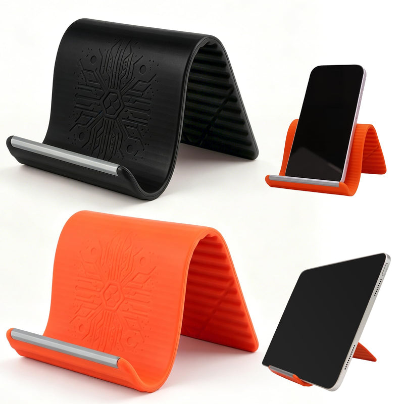 2 Pack Adjustable Foldable Silicone Phone Stand, Universal Bendable Cell Phone Tablet Holder, Portable Anti-Slip Desk Bed Phone Mount for Travel Home Office(Orange/Black) Mixed