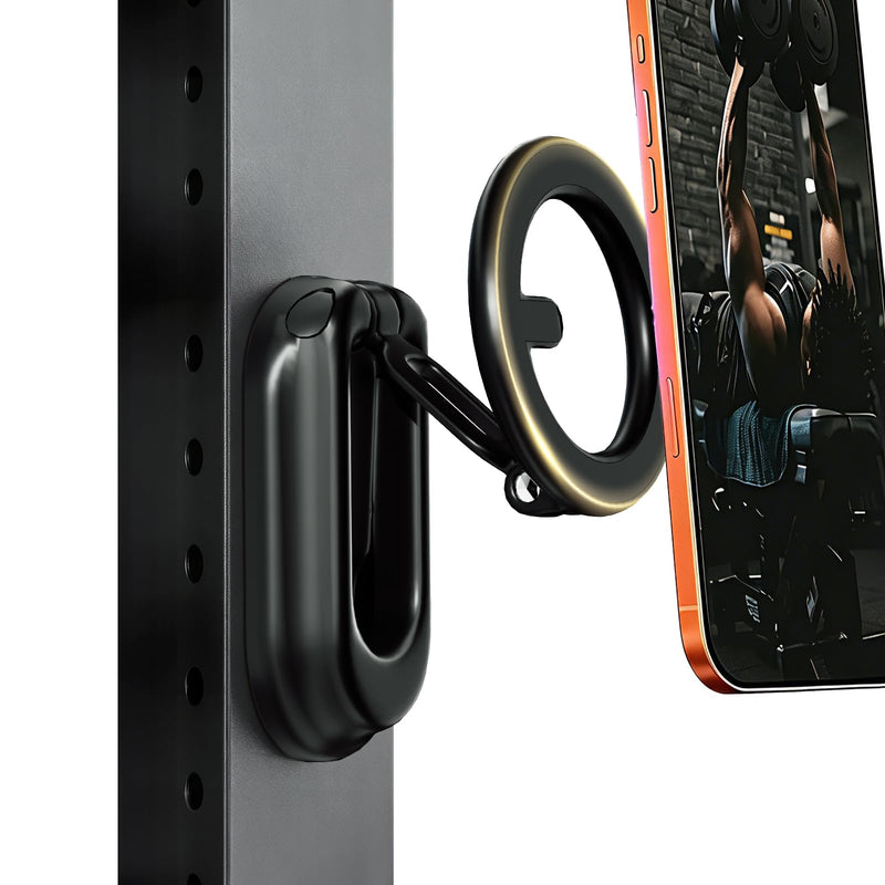 Magnetic Phone Holder for Gym, Zinc Alloy N52 Magnet, Gym Phone Holder for Watch & Record Workouts, Ultra Slim Foldable Design, Black, Compatible MagSafe iPhone 17-12, Magnetic Mount, Car Golf Cart