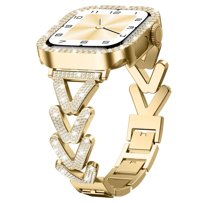 Diamond Bling Band with Case Compatible with Apple Watch bands for Women | Size Options for Apple Watch Series 11/10/9/8/7/SE/6/5/4/3/2/1/Ultra-38mm 40mm 41mm 42mm 44mm 45mm 46mm,Luxury Metal Bracelet Gold 40MM(Series 6/5/4/SE)