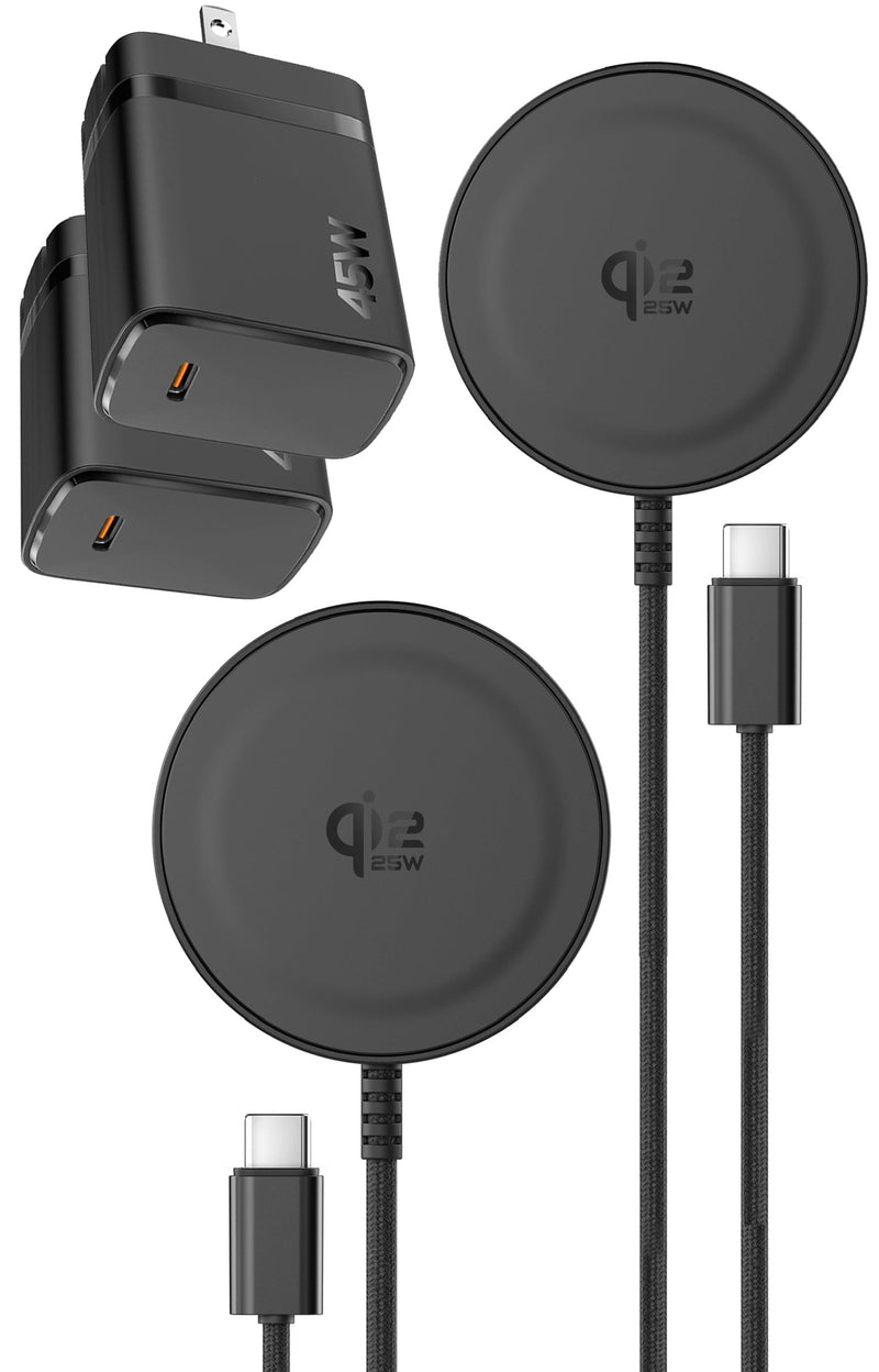 Galvanox 2-Pack, Qi2.2 Certified 25W Wireless Chargers for Samsung | Fast Charging 2.0 with 45W High-Speed Wall Adapters, Strong Magnetic Non-Slip Surface for Galaxy S26, S26 Ultra