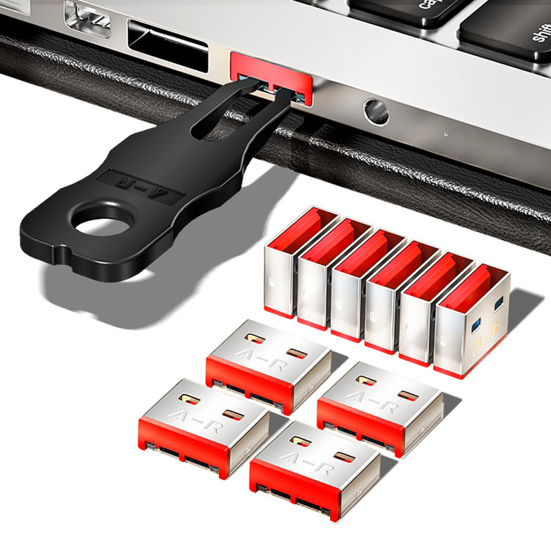 USB-A Port Locks 100-Pack 10 Keys Dust-Proof&Physical Security Red | PHYSICAL SECURITY Insert, Dual-keyhole Damage-free Removal, Dust&Waterproof, for Server Rack, Data Center, IT Enterprise