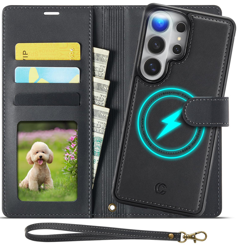 for Samsung Galaxy S26 Ultra Wallet Case, 2-in-1 Detachable Black | Magnetic Case Wallet, PU Leather Flip Cover with Card Holder & Wrist Strap, Detachable Wallet Phone Case, Black