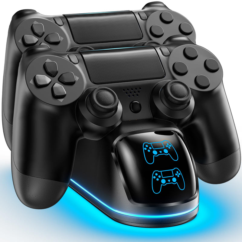 Charger Station for PS4 Controller, Dual Fast Charging Dock for PS4/Slim/Pro Dual Shock 4 Controller, PS 4 Remote Controller Charging Stand with 9 Modes RGB Light & LED Indicator PS4-6.54inch All-Black