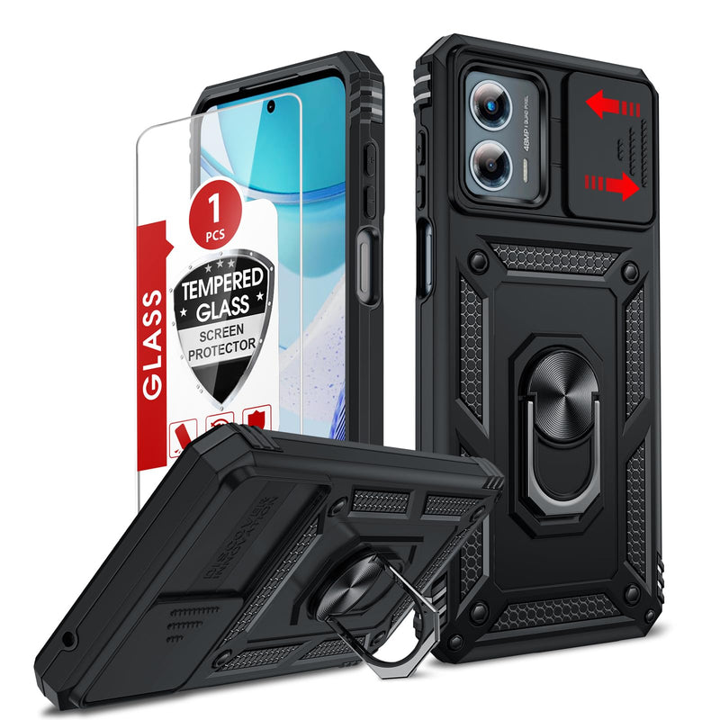 LeYi for Motorola Moto G 5G 2023 Case: with Slide Camera Cover, Black | Screen Protector, Heavy Duty Shockproof Rugged Android Cell Phone Cover with Magnetic Ring Kickstand Funda para Moto G5g 2023 TC Black G 5G 2023 6.5inch