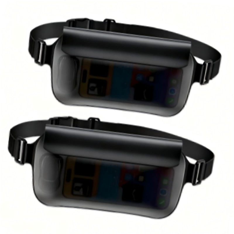 2 Pack Waterproof Fanny Pack, IPX8 Certified Dry Bag Pouch for Beach, Kayaking, Swimming, Cruise Essentials, Compatible with most mobile phone models, Passport, Travel Accessories (Black) Black