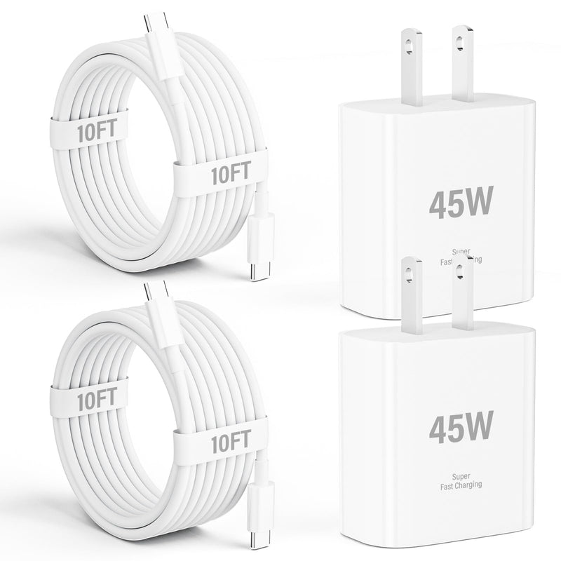 iPad Charger Fast Charging, 45W USB C Wall Charger Block + 10FT Cable | USB C Cable for iPad Pro 13/12.9/11 inch, iPad A16 11th/10th, iPad Air 13/11 inch M4/M3/M2/5th/4th, iPad mini 7/6, New iPhone White2-45W 10FT-C