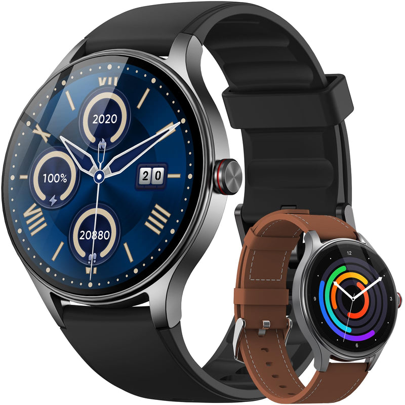 Fitpolo Smart Watch for Men Android & iPhone (2 Bands Jet Black) | 1.57" HD Display, Bluetooth Call/Answer, IP68 Waterproof, Heart Rate/SpO2/Sleep Monitor, Built-In AI Voice, 105+ Sports Modes
