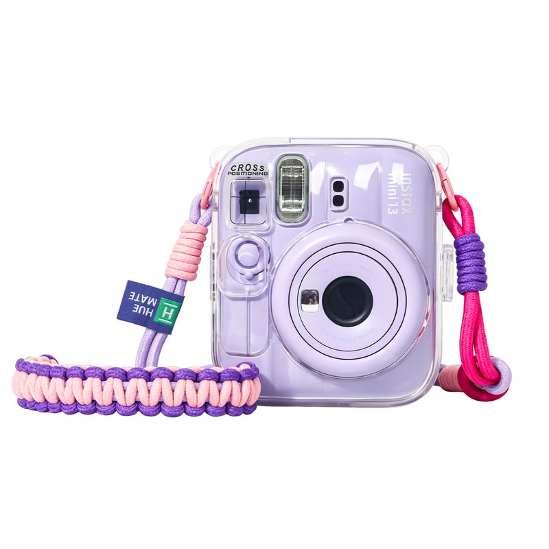 Clear Camera Case for Fujifilm Instax Mini 13, Purple Camera Strap | Protective Cover with Anti-Accidental Shutter, 4 Composition Cards, Photo Storage Holds 10 Films,Clear Hard Shell, No Camera