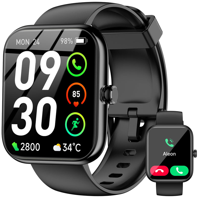 Smart Watch with Alexa Built-in, 1.83" HD Touchscreen Fitness Tracker, Bluetooth Notifications/Calls, IP68 Waterproof, 120+ Sport Modes, 24/7 Heart Rate & Sleep Monitor for iPhone Android iOS (Black) Black