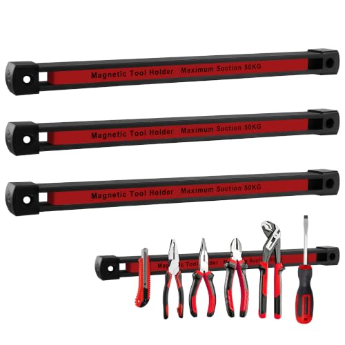 Double Sided Magnetic Tool Holder, 12 Inch Heavy Duty Ultra Strong Magnetic Tool Bar, Wall Mount Magnetic Tool Strip for Garage Workshop, Organizer Storage for Multi-Scene Use (3 Pack) Black-3 Pack
