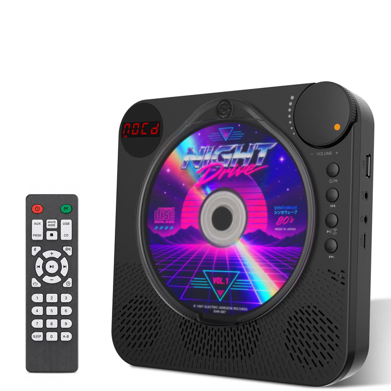 Portable CD Player with Bluetooth 5.4 for Daily Home Use & Gift,Exercise | Desktop CD Players with HiFi Speakers, LED Display, Remote Control, Charging Cable, Timer, FM Radio, USB, AUX, Headphone Jack Black
