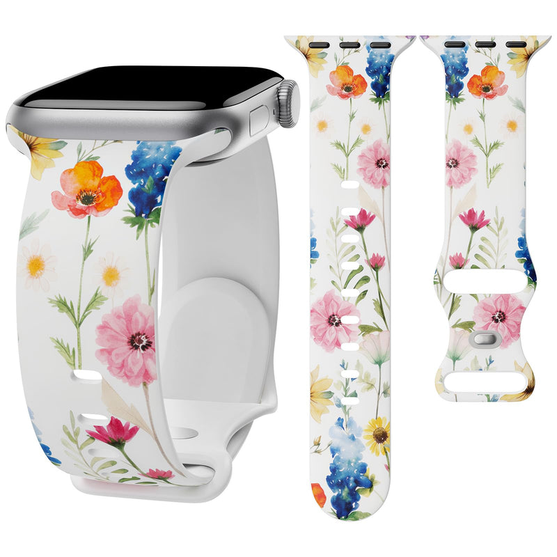 Floral Band Compatible with Apple Watch Bands for Women 40mm 42mm 41mm 38mm 44mm 45mm 46mm 49mm, Cute Pattern Flower Soft Silicone Sport Strap for iWatch Series Ultra 11 10 SE 9 8 7 6 5 4 3 2 L-Spring Garden 38mm/40mm/41mm/42mm [series 11 10]
