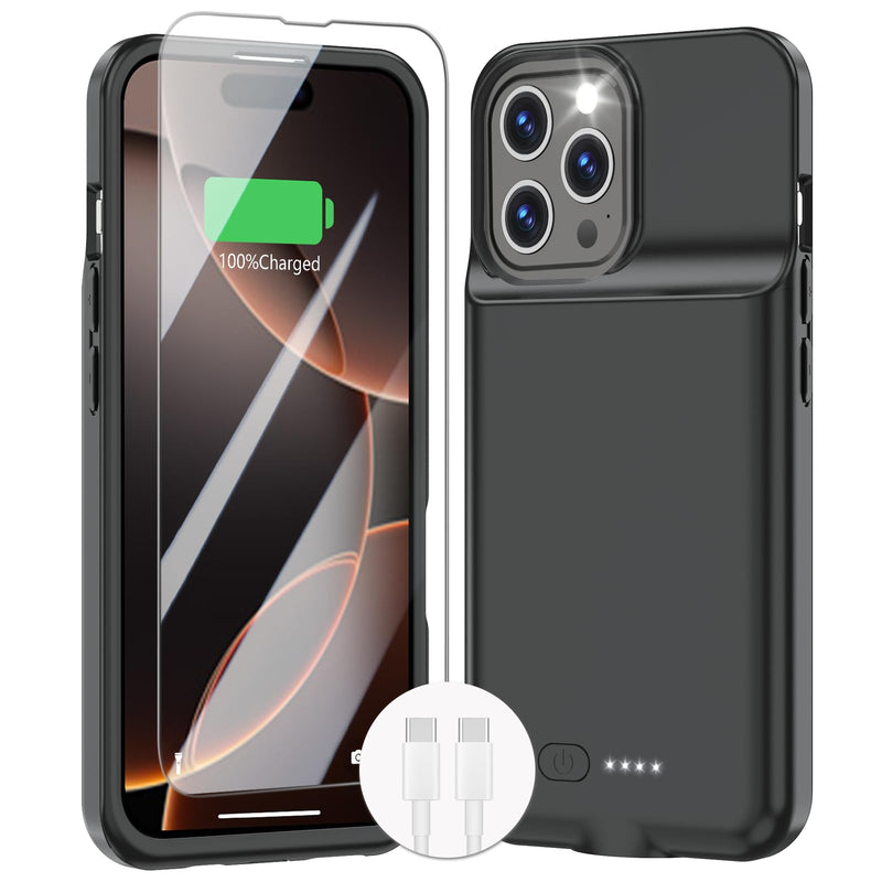 GIN FOXI Battery Case for iPhone 16 Pro Max,Rechargeable Charging Case Charger 8500mAh Ultra-Slim Lightweight 15W Fast Battery Pack Anti-Fall TPU Juice Box for 16 Pro Max (6.9 inch) Black