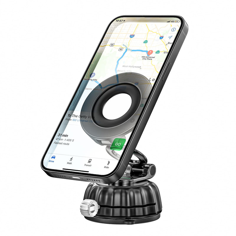 Strong Suction Cup Magnetic Car Phone Holder for iPhone & Android Phones, Shock-Resistant Phone Mount for Dashboard Windshield, 360° Rotation, Heavy-Duty, Foldable, Hands-Free, Ideal for Navigation Black