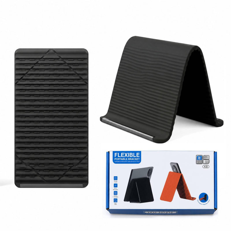Flexible Silicone Phone Stand with Aluminum Core, Black | Bendable Hanging Cell Holder for Desk, Travel Airplane, Treadmill, Multi-Angle Adjustable Tablet & Lightweight Laptop Stand