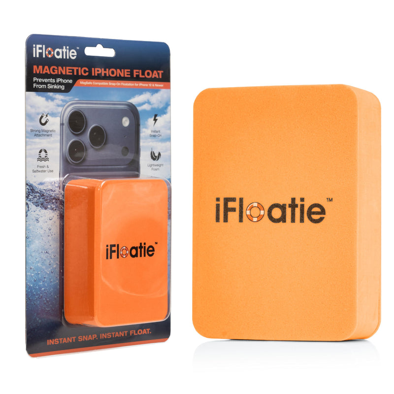 Magnetic iPhone Float - Prevents Phone from Sinking - MagSafe Compatible Snap-On Floatation for iPhone 17/16/15/14/13/12 – Orange
