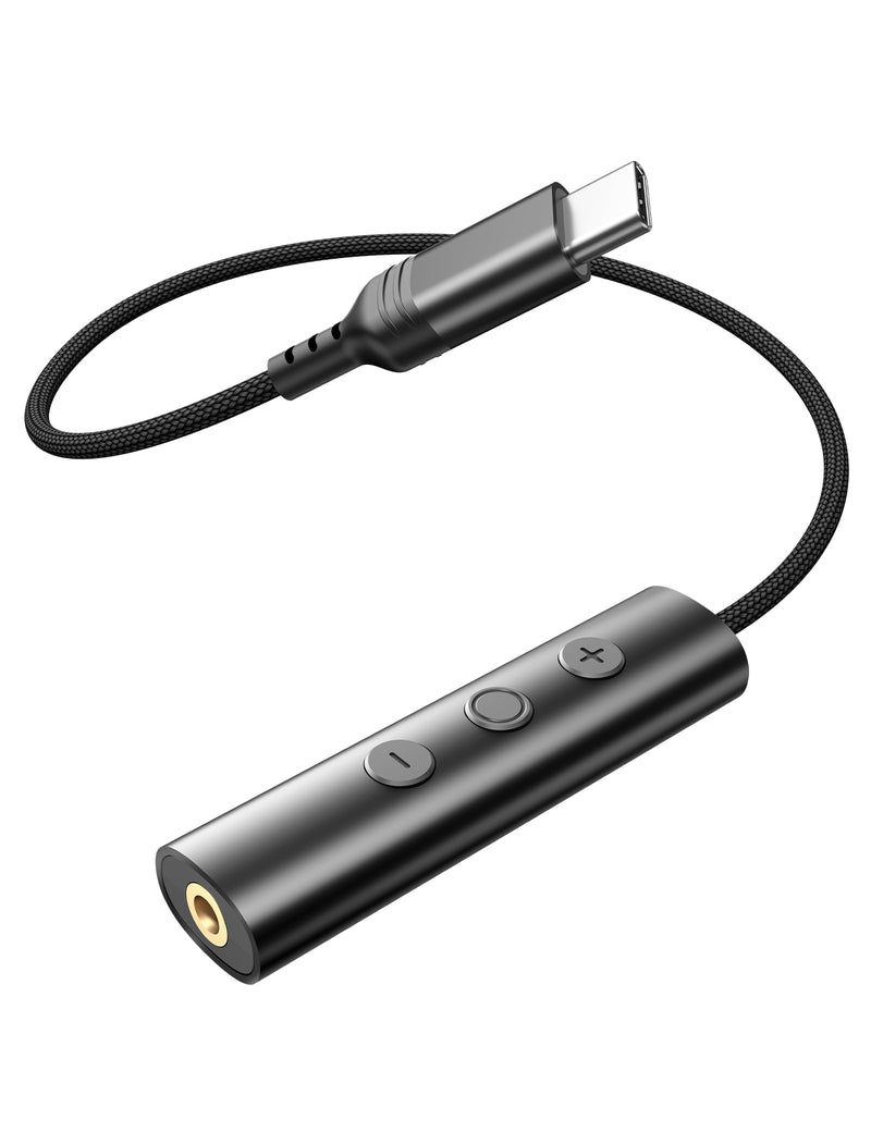 USB C to 3.5mm Headphone Aux Jack Adapter Cable with in-Line Control | Type C to 3.5mm Audio Converter AUX Dongle Braided Cable Type C Earbuds Adapter for iPhone 17 16 15/Samsung S26 S25 S24,Black Black