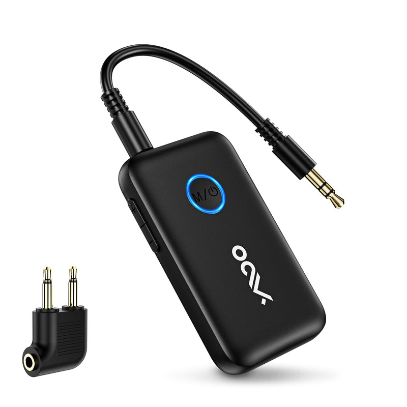 YMOO Airplane Bluetooth Adapter for AirPods, Bluetooth Transmitter Receiver | for TV, with aptX Adaptive & Low Latency, 3.5mm Aux Wireless Audio Adapter for 2 Headphones, Airplane Travel Essentials Black