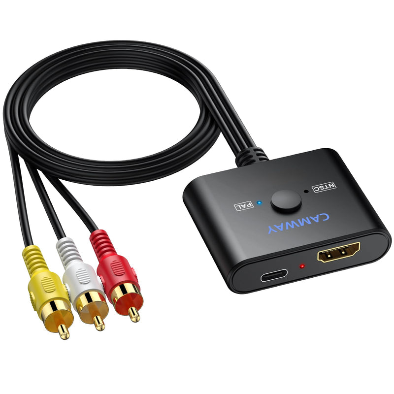 CAMWAY HDMI to RCA Converter for Fire Stick,Roku,Chromecast,Old TV with RCA | NTSC/PAL 1080P HDMI to AV Integrated Cable,Plug & Play Adapter, Watch Net-flix,You-Tube Videos on Older TVs/Monitor/Projector