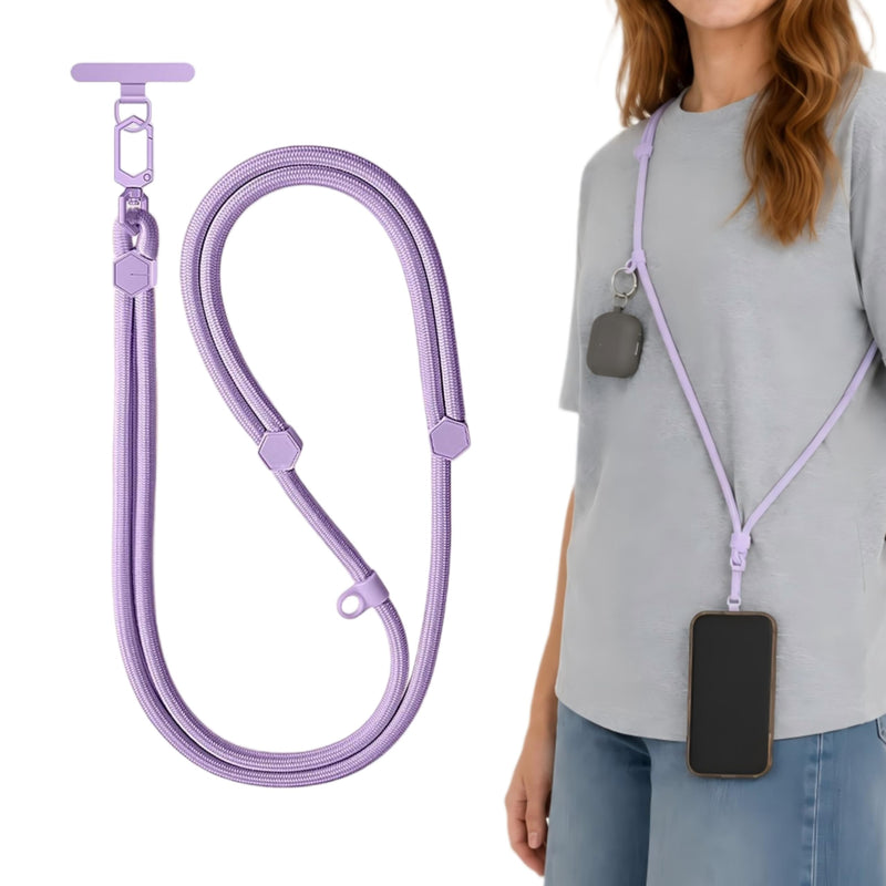 Adjustable Crossbody Phone Lanyard, Braided Cord with Tether Tab | Braided cord, Tether tab, Secure clasp, Accessory clip for hands-free crossbody use Purple